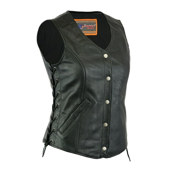 Daniel Smart Women Leather Vest - Black Leather Vest with Stylish Side Laces