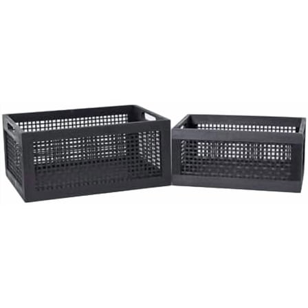 Wooden Storage Baskets,Black Woven Bamboo Basket Nesting Boxes with Built-in Handle for Pantry, Kitchen,Living Room,Shelves,Set of 2