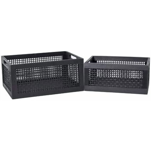 Wooden Storage Baskets,Black Woven Bamboo Basket Nesting Boxes with Built-in Handle for Pantry, Kitchen,Living Room,Shelves,Set of 2