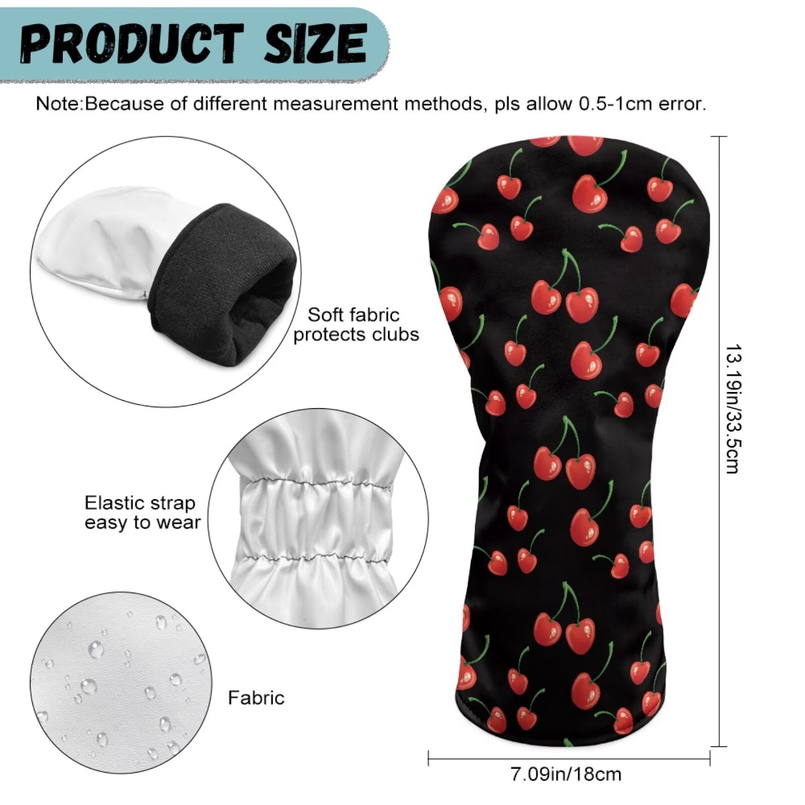 Uorisanigo Cherry Print Golf Club Covers for Women Men, 3 Packs Golf Club Driver, Fairway Wood and Hybrid Head Cover, Headcovers Set Keep Clubs Dry and Clean, Funny Accessories