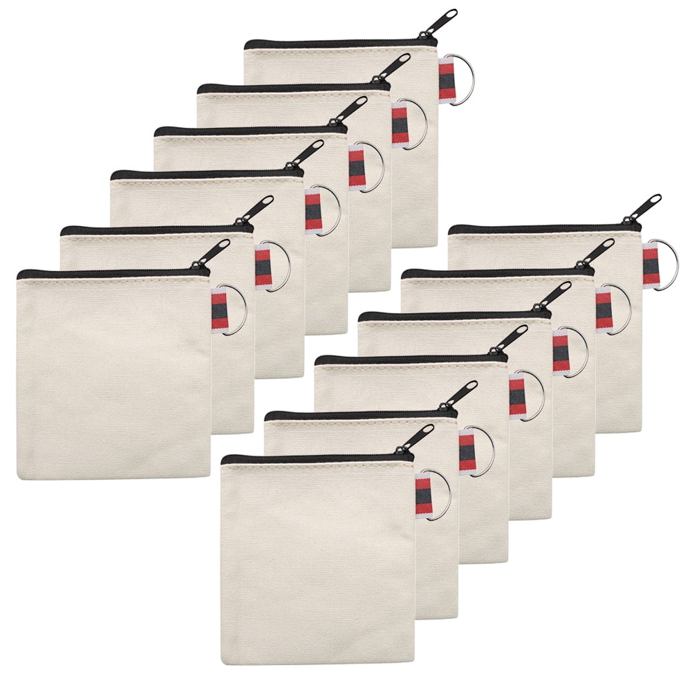 Muka 12 Pack Coin Purse with Carabiner Cotton Canvas Pouch 4-1//4 x 4-1//4 Inches