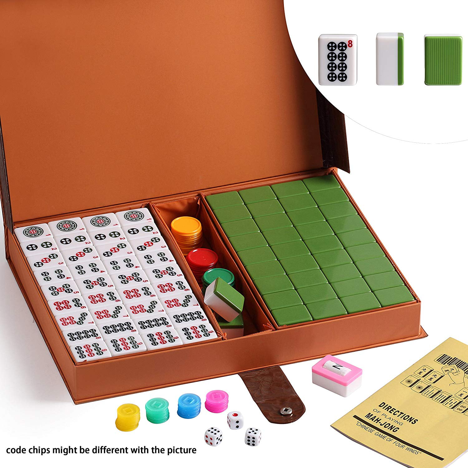 green Mah-Jongg, Mah Jongg, Majiang 144 Tiles 1.5  Easy-To-Read Game set / Complete set weighs 13 pounds Random Chips Style Chinese Numbered X-Large Tiles Mahjong Set Gift / Birthday 
