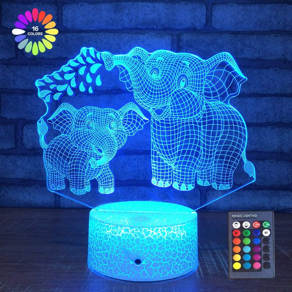 Touch Button 3D Optical Illusion Table Desk Lamp with 7 Color Light for Girls Christmas Halloween Birthday Gift Elephant Night Light for Kids 3D Illusion Night Light 