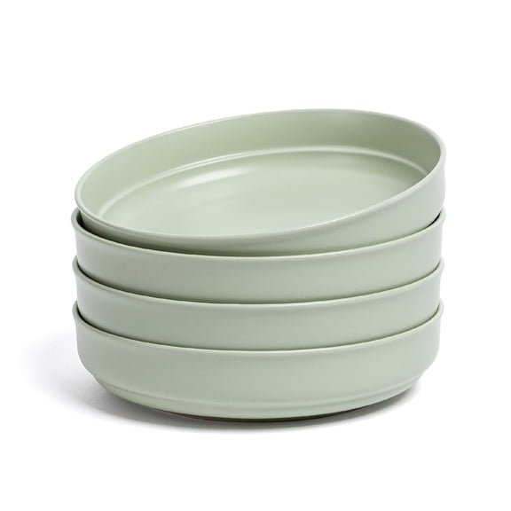 over&back Rim Dinner Bowl Set - Stoneware Dishes - Comes with 4 Dinner Bowls - For Pasta, Salads, and More - Easy-to-Stack All-Occasion Place Settings - 8.1" x 8.1" x 1.8" - 32oz - Semi-Matte Sage