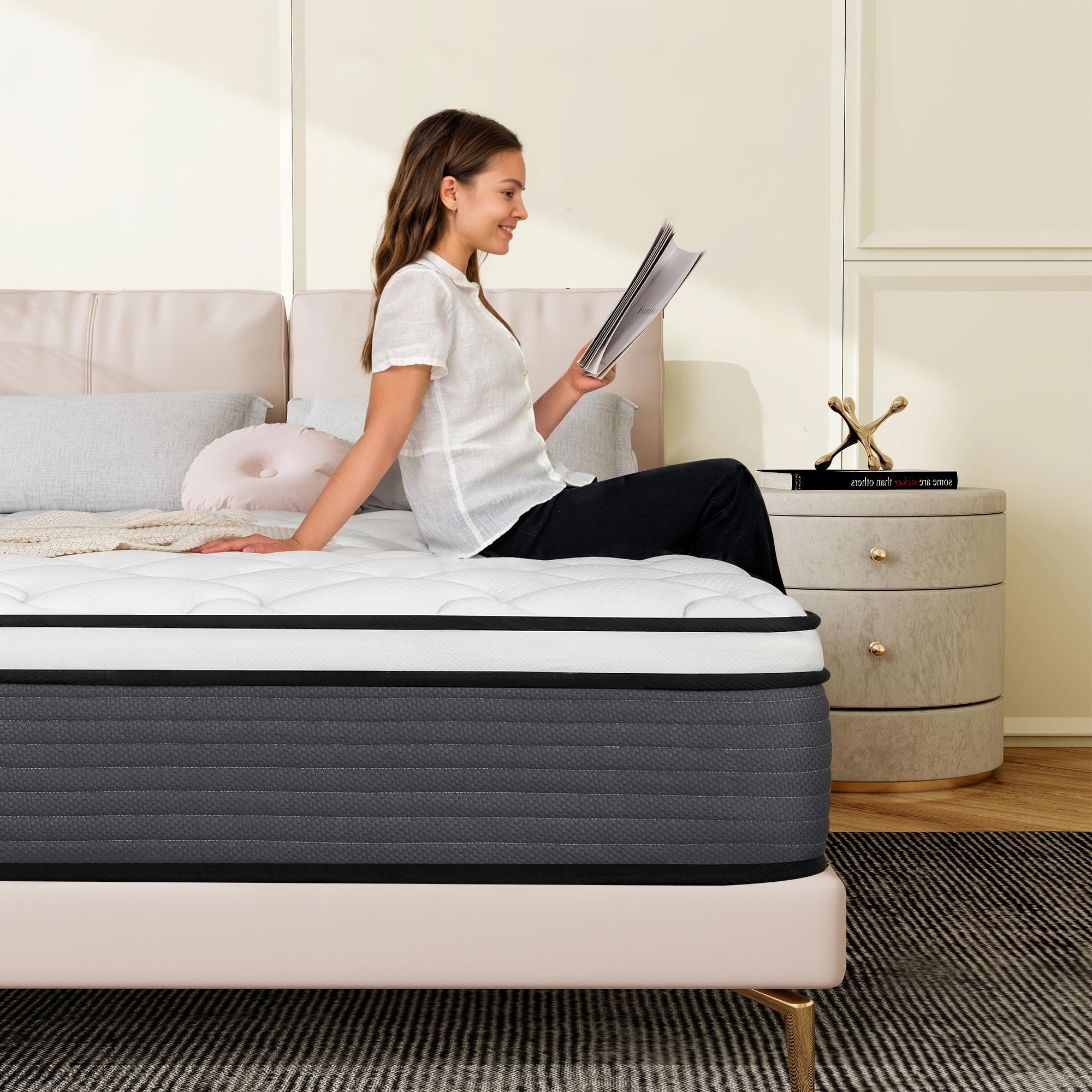 Queen Rose 12'' Full Size Hybrid Mattress, Medium Firm, Pillow Top, Hypoallergenic, Supportive, Pressure Relief