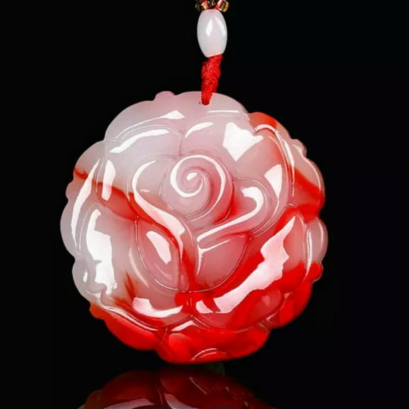GKNET Chinese Jade Rose Flower Pendant Necklace Hand-Carved Delicate Jewelry Accessories Amulet