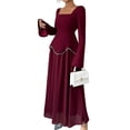 thumbnail image 2 of Elegant Long Sleeve Square Neck Maxi Dress for Fall Wedding and Formal Events Chestnut Red S, 2 of 10