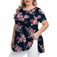 thumbnail image 2 of Mengpipi Womens Casual Scoop Collar Plus Size T Shirts Summer Tops Swing Tee Tunic Tops for Leggings, 02 Floral Navyblue-4X, 2 of 5