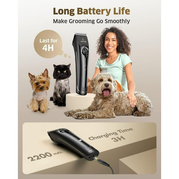 Oneisall CP 9050 Heavy Duty Dog Clippers for Grooming Thick Coats Low Noise Dog Grooming Kit with Detachable Adjustable Metal Blades Cordless Dog