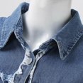 thumbnail image 4 of Vedolay Women Tops Womens Casual Distressed Ripped Fringe Cropped Button Down Jean Coat,Blue M, 4 of 5