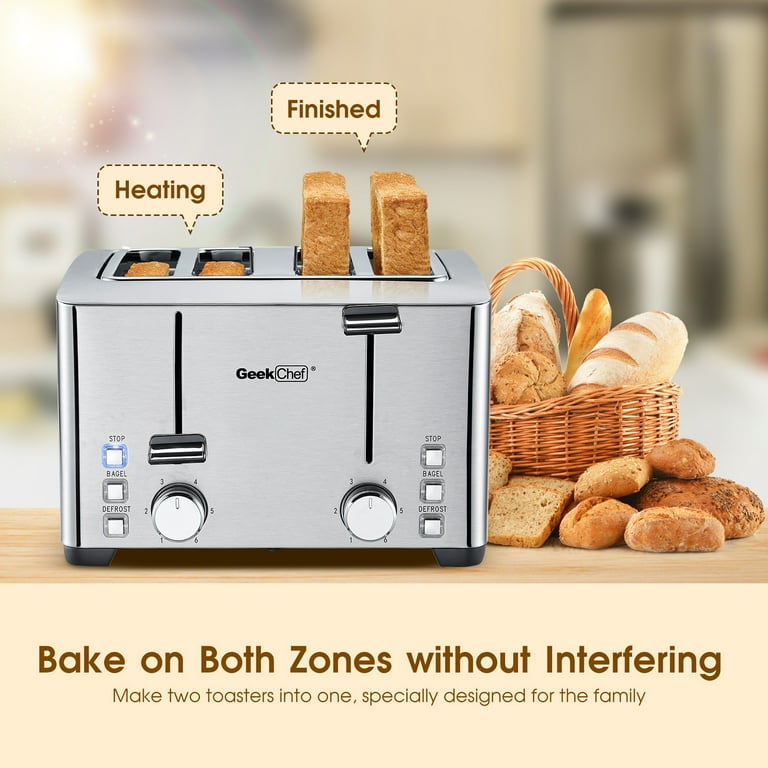 1500W 4 Slices Bread Toaster, Crumb Tray, Cord Storage, 7 Settings with  Auto Centering - 2 Years