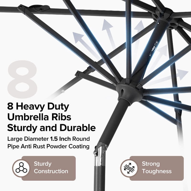 Gianna 10 ft Patio Umbrella for Table, Outdoor Sun Umbrella with 32 LED Solar Lights, Khaki