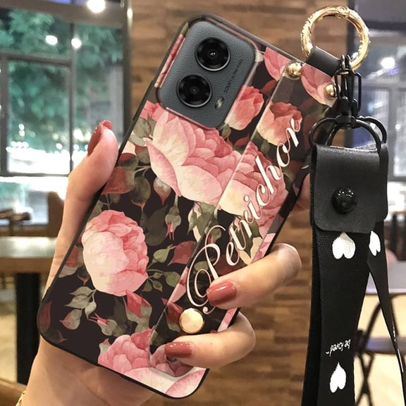 HBH-Phone Case For MOTO G 5G 2024, Ring Anti-knock Kickstand Lanyard Shockproof Flower Anti-dust Waterproof Wrist Strap Silicone Back Cover Dirt-resistant Soft case Protective Durable
