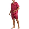 thumbnail image 4 of Conjunto de pijamas de satén INSPIRE CHIC para el Día del Padre, ropa de dormir de manga corta para hombres, dos piezas de loungewear con bolsillos, pijamas suaves para la noche, 2XL rojo, 4 of 6