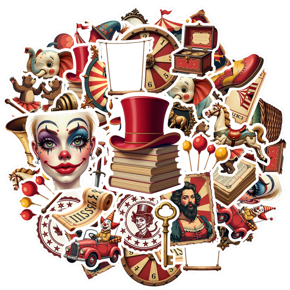 Vintage Circus Theme Stickers, Waterproof Circus Theme Sticker for Water Bottle Laptop Phone Cases Planner Skateboard Luggage Helmet Party Favor Decor, Ideal for Adults Teens Teacher Rewards