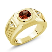 Gem Stone King 18K Yellow Gold Plated Silver Men's Solitaire Ring Garnet Moissanite (2.53 Cttw)