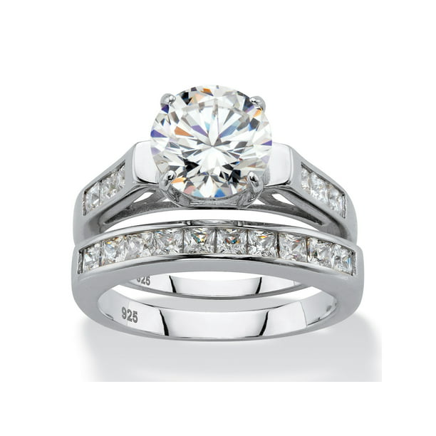 PalmBeach Jewelry - Round Cubic Zirconia 2-Piece Wedding Ring Set 4.44 ...