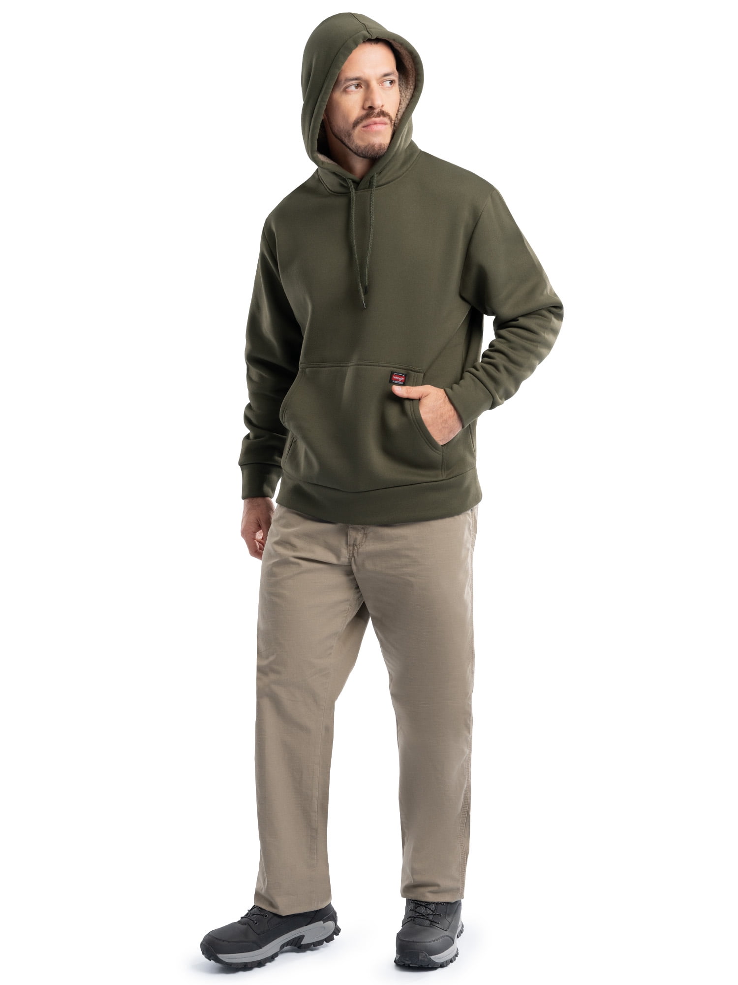 Wrangler Workwear Men's and Big Men's Relaxed Pullover Hoodie with Faux Shearling Lining, Sizes S-3XL