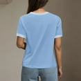 thumbnail image 4 of iHengLiXing Plus Size Womens Tops Dressy Casual Women's New Solid Color Round Neck Top T-shirt Short Sleeved Contrasting Thread Blue S, 4 of 7