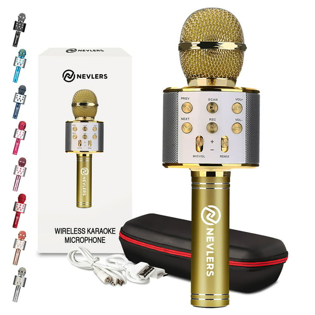 gastheer verzonden stok Nevlers Gold Voice Recording Wireless Microphone | Built in Bluetooth  Speaker ad Mic | Great for a Karaoke Party - Walmart.com