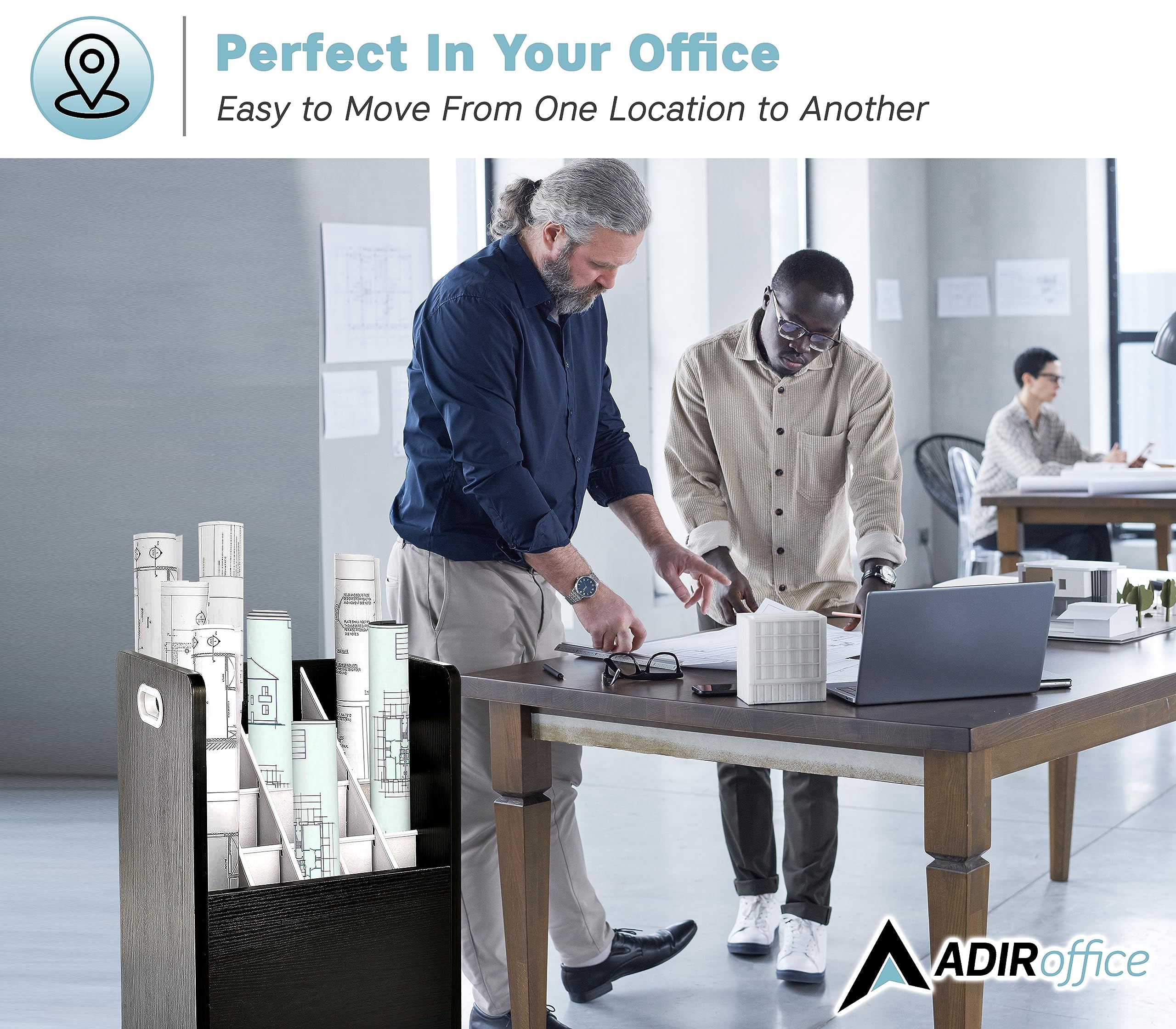 Adir Blue Print Storage Organizer- Mobile Roll File Cart, Construction Plan Holders, Blueprint Cabinet with Wheels (20 Slots, Black)