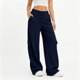 thumbnail image 2 of Cargo Wide Leg Sweatpants for Women High Waist Solid Color Elastic Waist SportsCasual Pants With Multi Side Pockets, 2 of 6