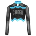 thumbnail image 2 of TiaoBug Girls Cheerleading Shirts Long Sleeve Mesh Rhinestone Cheer Uniform Crop Top Dancewear Blue 6, 2 of 6