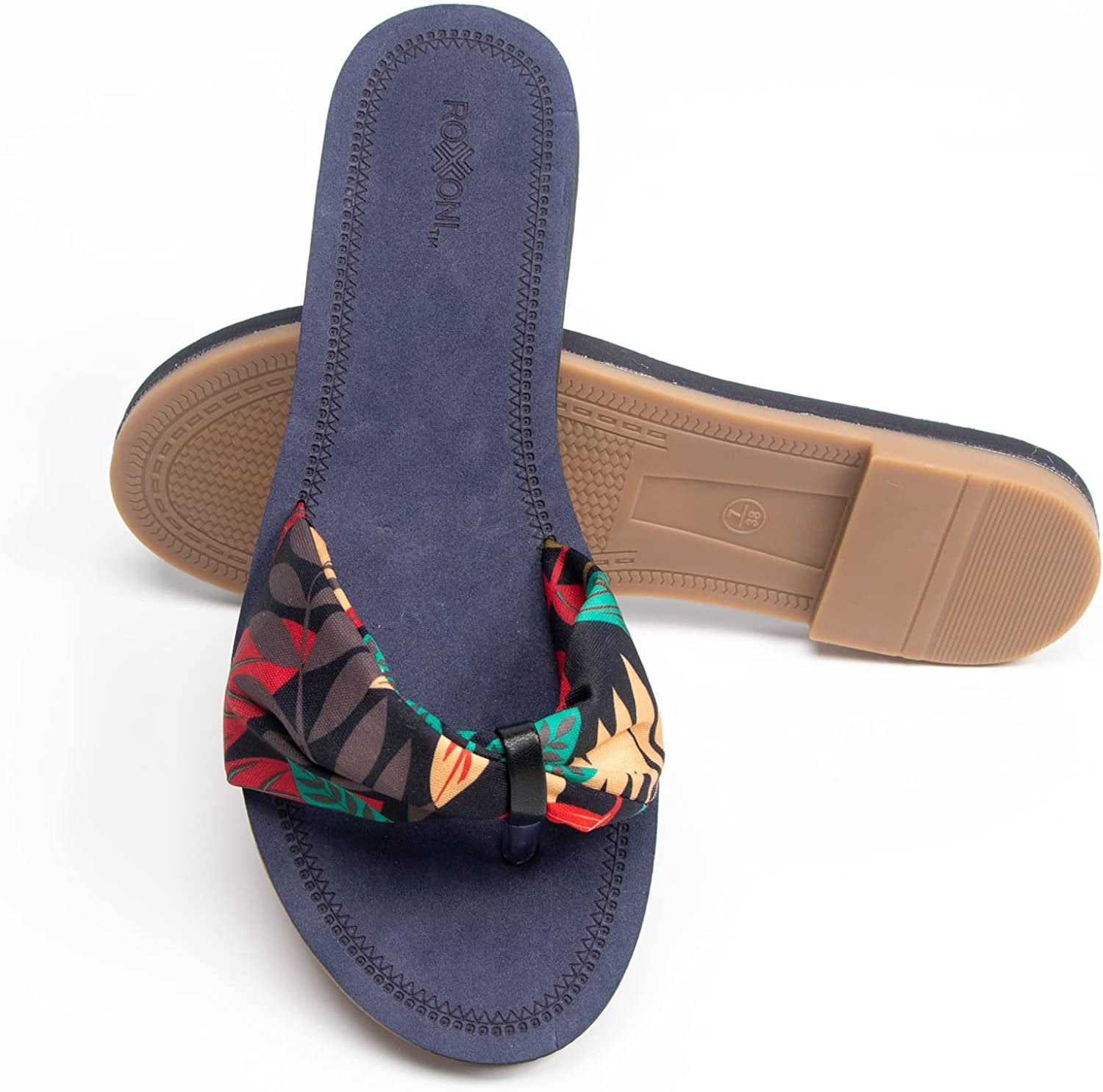 Women’s Floral Lace Strap Sandals – Boho Summer Slides with Colorful Flower Pattern, Trendy Indoor & Outdoor Casual Sandals