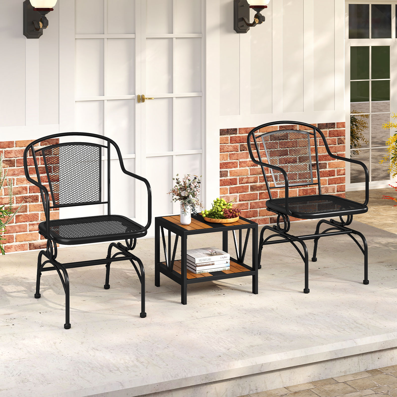 Gymax Patio Rocking Chairs Set of 4 w/ Metal Mesh Backrest & Seat Armrests Gentle