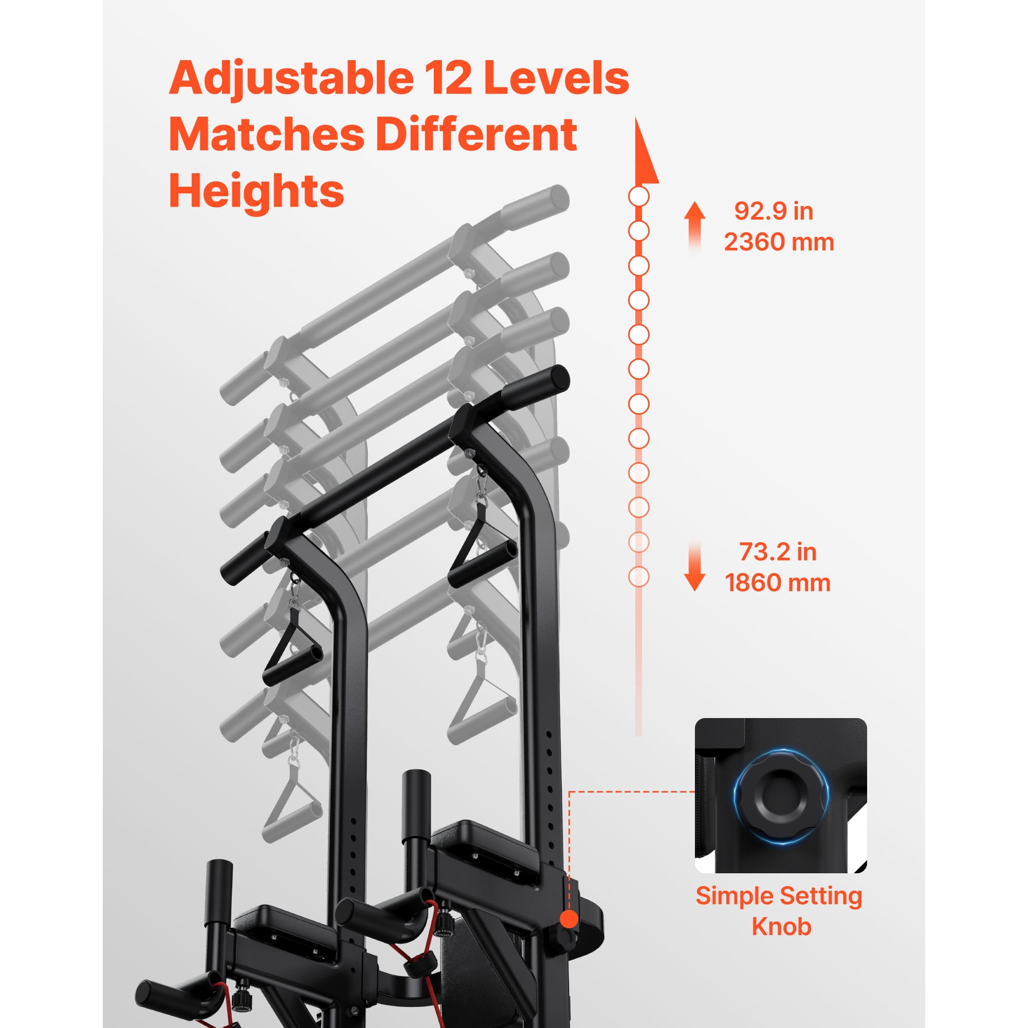 KFFKFF Pull Up Bar with 330 LBS Capacity, Power Tower Dip Station for Workouts, Free-Standing Chin-Up Bar with Stable H-Shaped Base, Adjustable 12-Level Height and 4-Level Back Pad