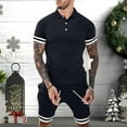 thumbnail image 2 of REORIAFEE Men's Set Summer Outfits Fashion Casual Sport Suit for Men Tracksuit Beach Outfit Men Casual Turn down Button T-Shirt Short Sleeve Blouse Shorts Pants Set Navy XXL, 2 of 6