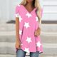 thumbnail image 2 of Camiseta Impresa con Cuello en V de Manga de Raglan de la Parte Trasera Larga Delantera Corta de las Mujeres de Navidad, Vacaciones Informales, 2 of 5