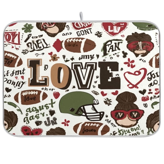 Iauyy Dish Drying Mat for Kitchen Counter, Super Absorbent & Hanging 16x18 / 18x24 Inch (S/M) Football