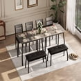 thumbnail image 3 of Soonbuy Dining Table Set for 4, Sturdy Wooden Kitchen Table with Chamfer Design and Metal legs, Upholstered Bench & 2 Classic Dinner Chairs, Kitchen and Dining Set for Home Dinner, Party, Apartment, 3 of 9
