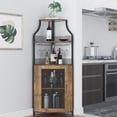 thumbnail image 1 of De esquina wine gabinete con removable wine rack: industrial wine bar gabinete con barn door y adjustable estantes para dining, sala de estar o kitchen in retro brown, 1 of 8