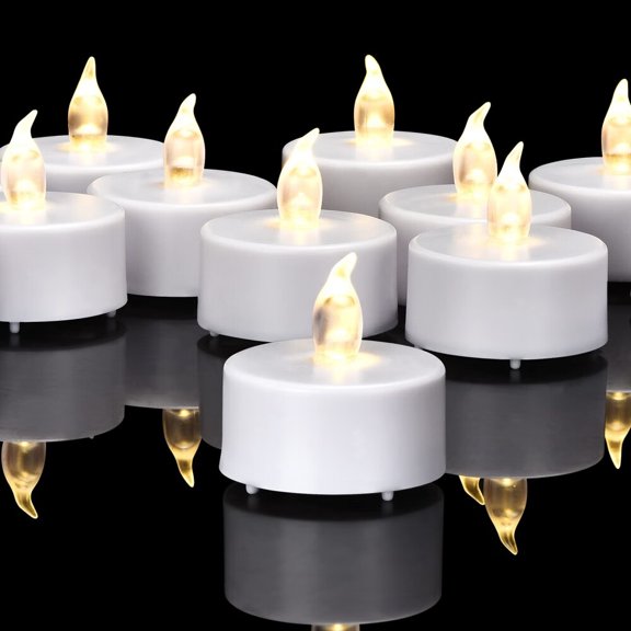 Battery Operated Flameless Tea Lights,Led Flickering Electric Votive Candle 24 Pack Realistic and Bright for Seasonal,Festive Celebrations and Holiday Gifts Warm White Lamp Long Lasting