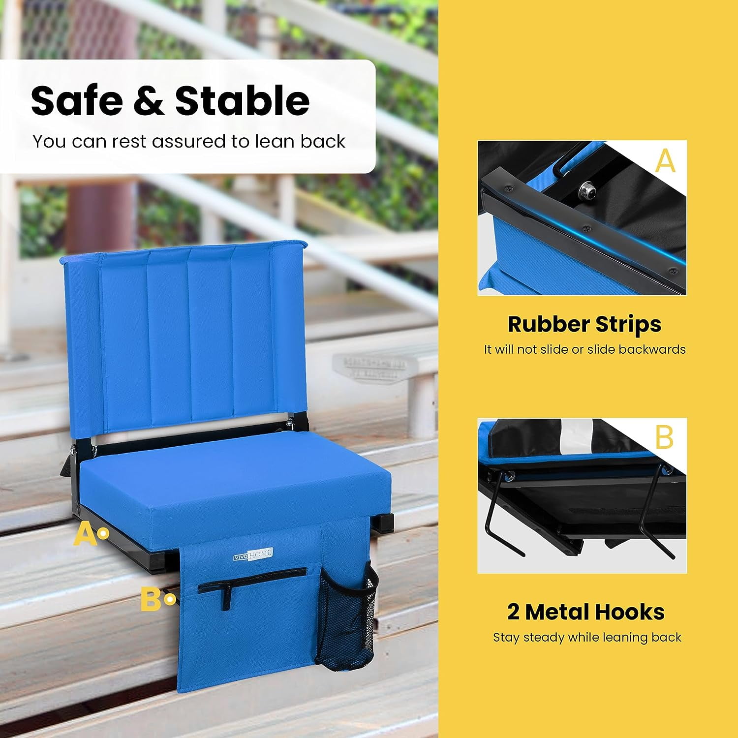 Portable Stadium Seat for Bleachers with Back Support, Folding Bleacher Chair with Cup Holder and Shoulder Strap