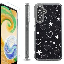 OneToughShield ® Compatible with Samsung Galaxy A15 5G, Shockproof Bumper Phone Case, with Tempered Glass Screen Protector - Hearts n Stars
