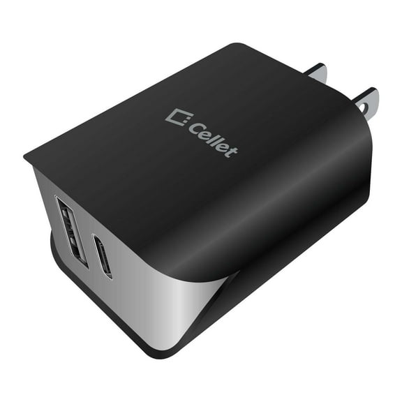 Cellet UL Certified 18W 2-Port USB-C Power Adapter Wall Charger for AT&T Vista- Black