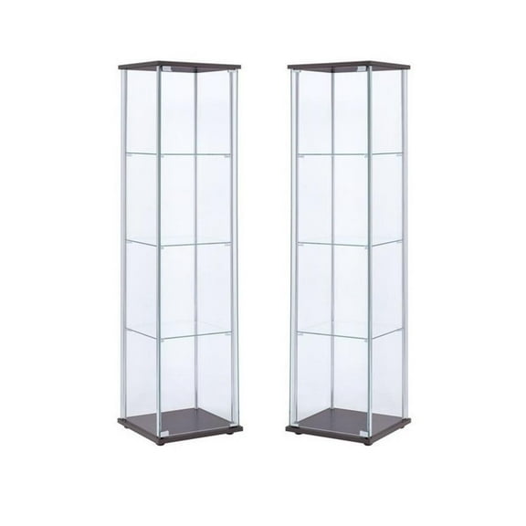 (Set of 2) Glass Curio Cabinet in Cappuccino