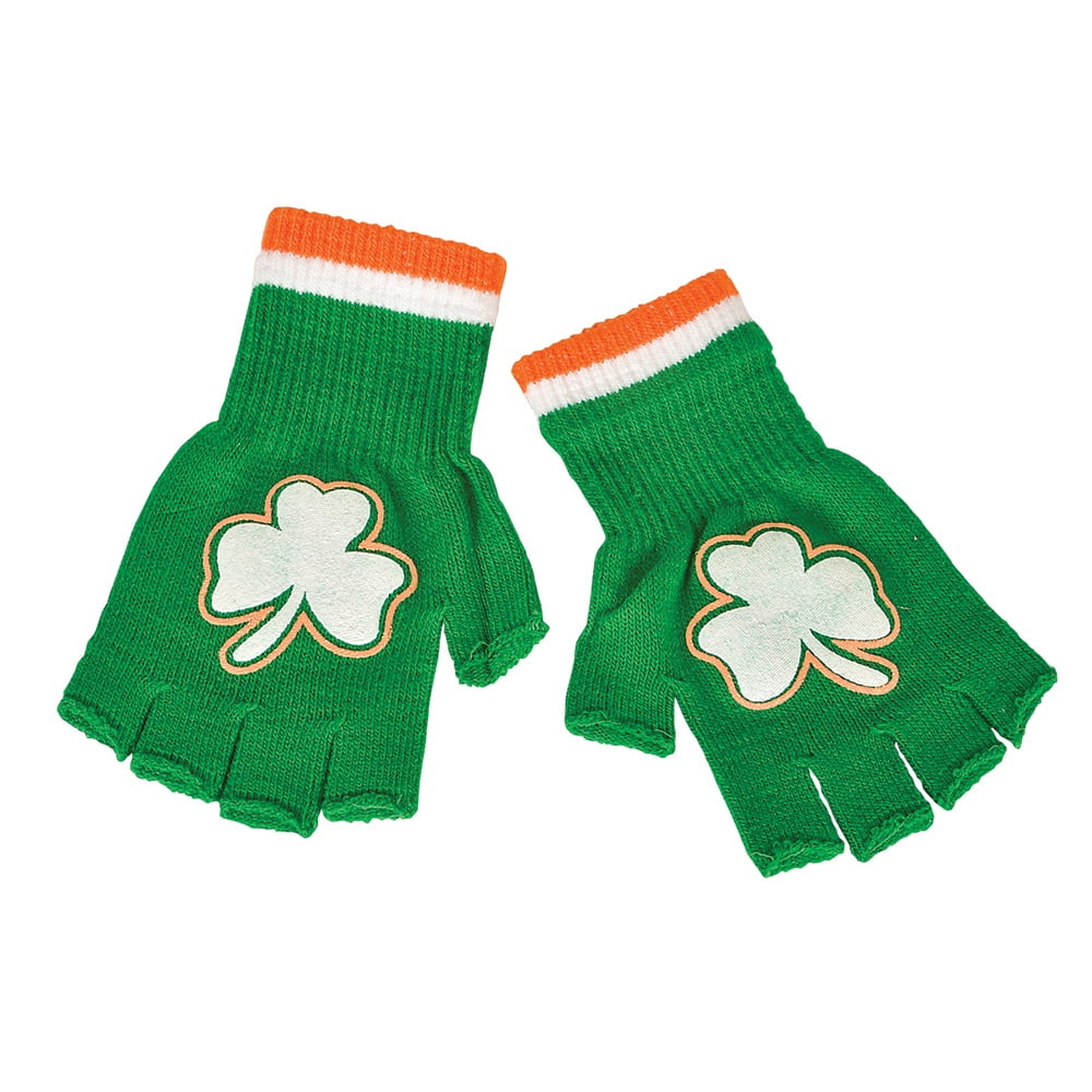 St Patricks Day Green Shamrock Fingerless Gloves costume attire dress up