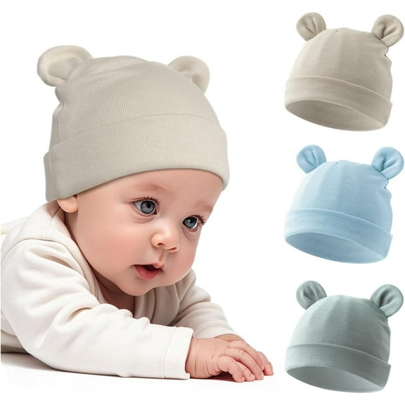 Cotton Newborn Hats for Unisex, Bear Ears Baby Girl Boy Beanie Hat for Newborn, Infant, Toddler Cap