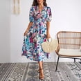 thumbnail image 2 of Women's Floral Print Smocked Waist Midi Dress, Puff Sleeve V-Neck Summer Casual Dress, 2 of 5