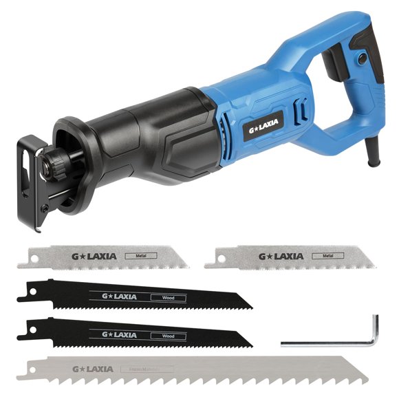G LAXIA Scie Alternative, 6Amp 2800RPM Vitesse Variable avec une Course de 4/5 Pouces(20mm), 3 Lames pour Bois, Métal Souple, Découpe de Tuyaux en PVC