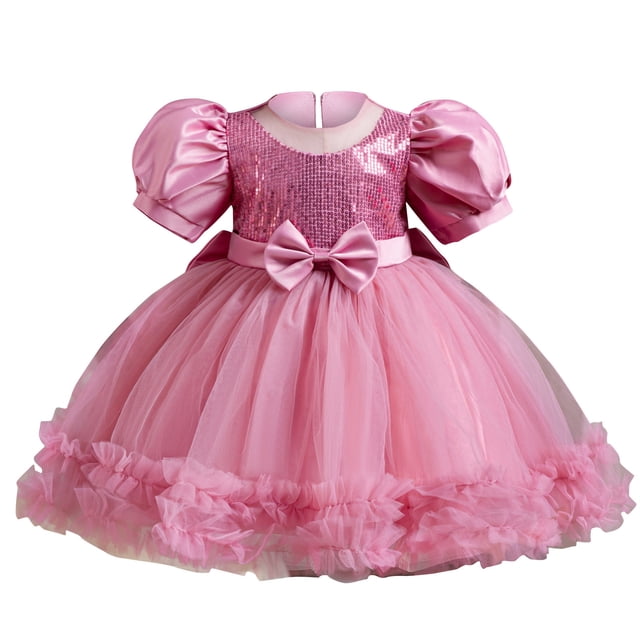 FAIWAD Robes de Princesse pour Bébés Filles Robe Mignonne à Manches Courtes en Dentelle Brodée Robe de Mariage pour Enfants