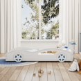 thumbnail image 7 of Kumix Platform Bed Twin Size, Car-Shaped Platform Bed with Wheels and Guardrail for Kids Teens Boys and Girls, Wooden Race Car Bed for Bedroom, No Box Spring Needed, Noise-Free, White & Blue, 7 of 7