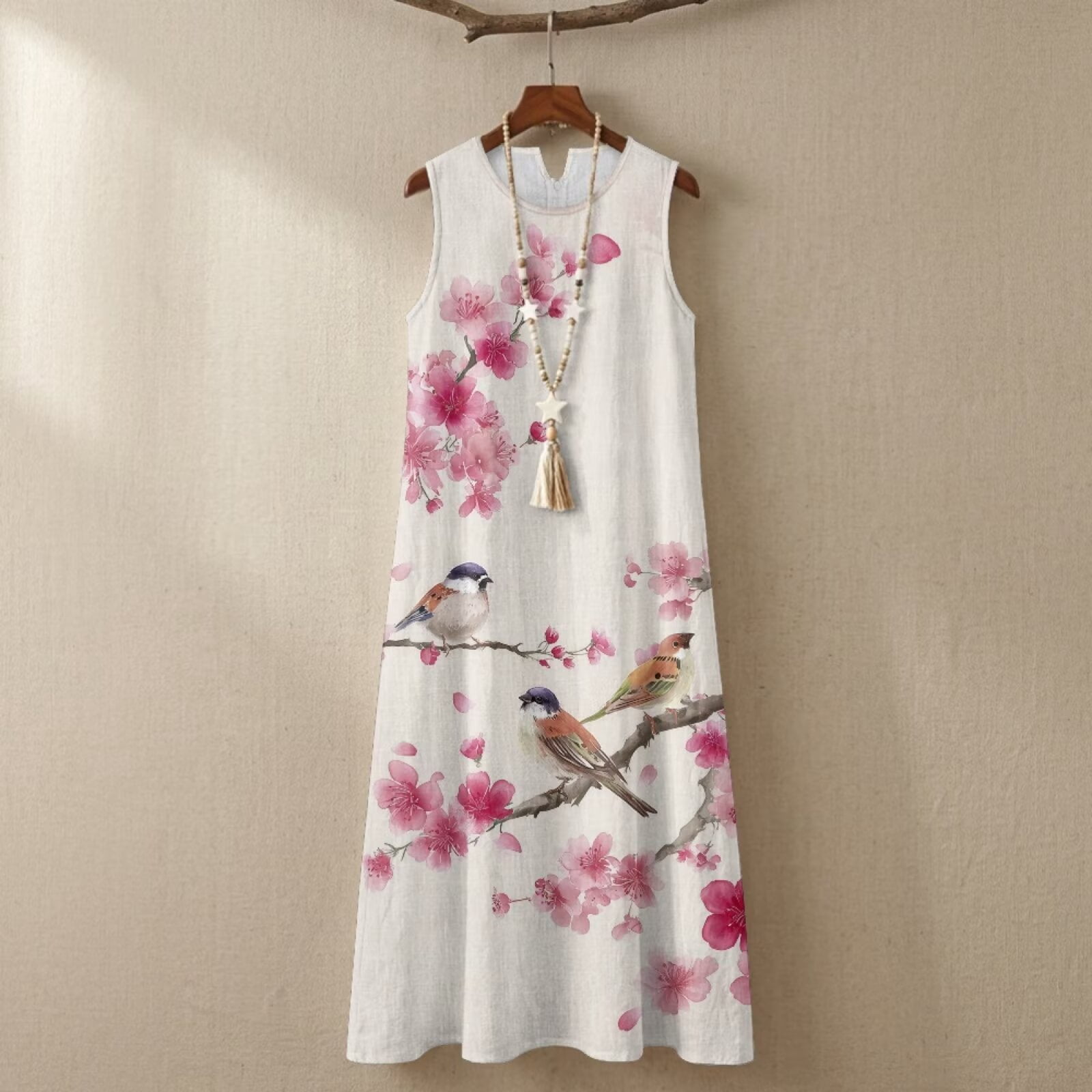 Kirablend Hana Botanical Print Sleeveless Maxi Dress with Pockets