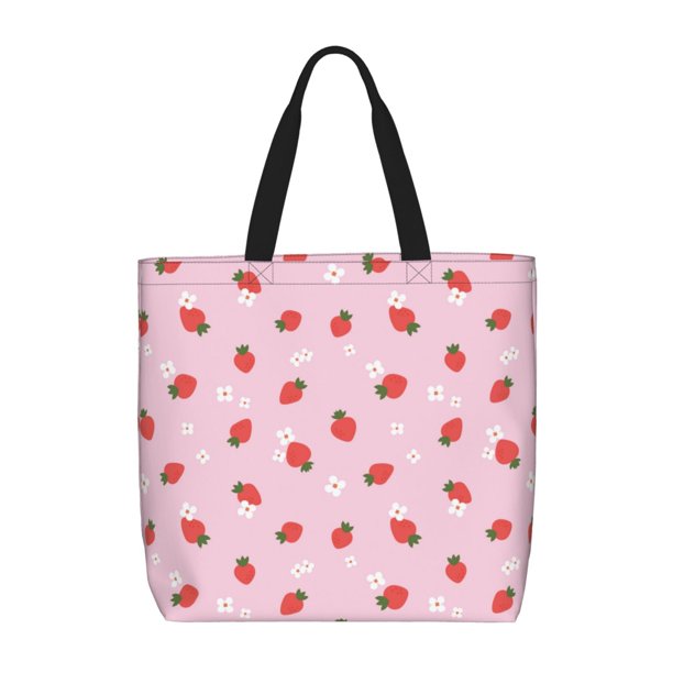 Fotbe Strawberry Floral Bolsa Tote con Estampado para Mujer, Bolsos con Cremallera, Bolsa de Hombro Casual de Gran Capacidad con Bolsillos Internos
