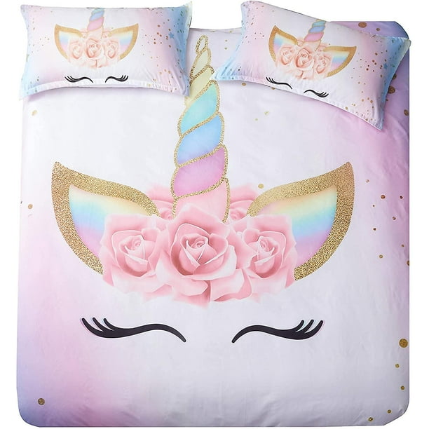 Ropa de cama de unicornio YONGSHENG juego de Funda nórdica 3 piezas para niña