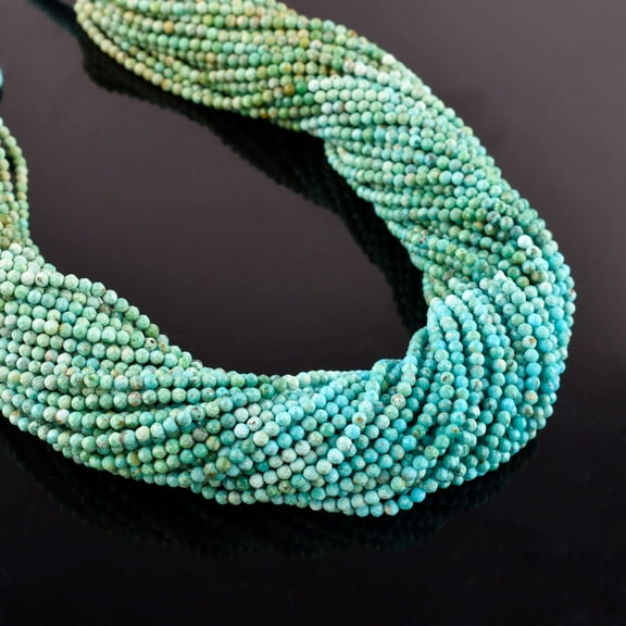 QNAVIC Shaded Turquoise Gemstone Micro Faceted Rounds Beads Strand Drilled Stone Chakra Healing Crystals DIY Jewelry Making Wholesale Bulk Loose Supply Strand 30 Centimeter (1 Strand)